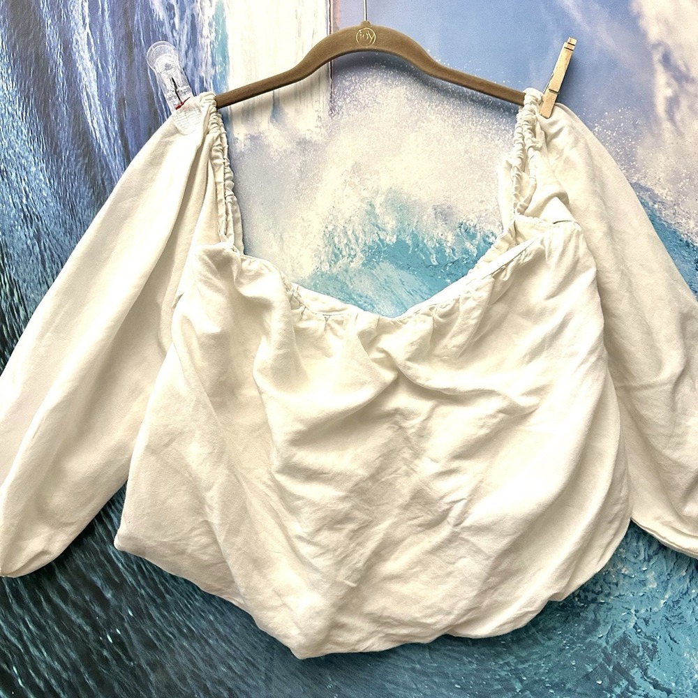 Free People‎ M Medium Puff Sleeve Bubble Hem Crop Top Bohemian Smocked Peasant